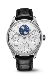 an IWC Portugieser watch with a moon phase complication.
