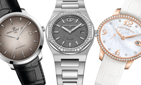 A close-up of three distinctive Girard-Perregaux watches, all available at Hing Wa Lee Jewelers.