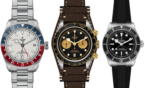 A close-up of three TUDOR Black Bay watches, both available at Hing Wa Lee Jewelers.