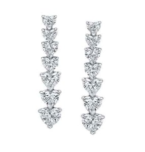a pair of heart-shaped diamond drop earrings crafted from 18k white gold
