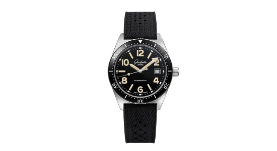a unisex watch with black and gold dial and silver case and black strap